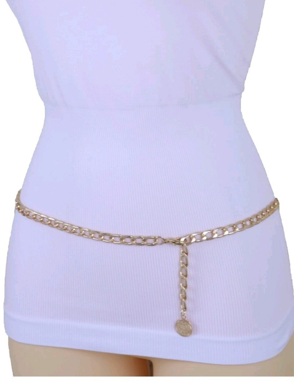 Gold Chain Link Waist Belt Adjustable 46" Hip Belt Boho Minimalist Y2K Statement